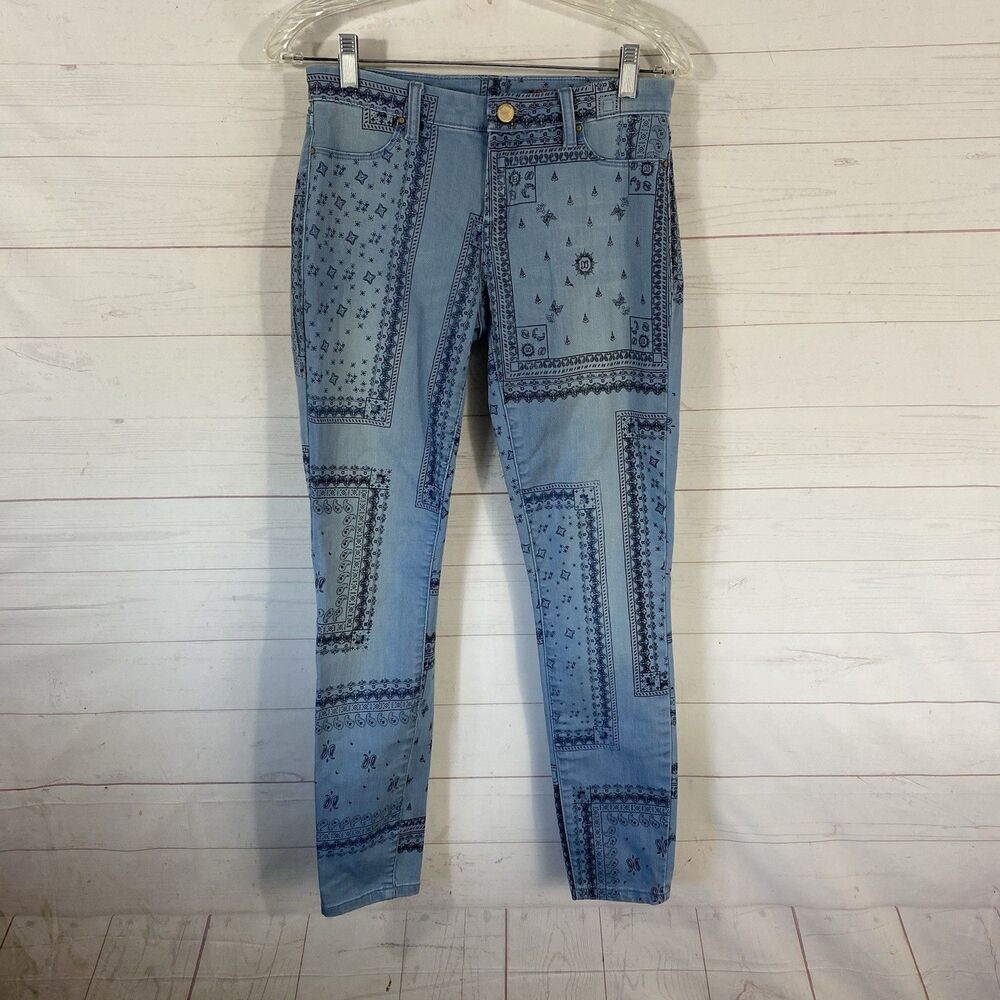 BLANKNYC Womens Bandana Print Skinny Jeans Sz 28 Blue Stretch 28x28.5